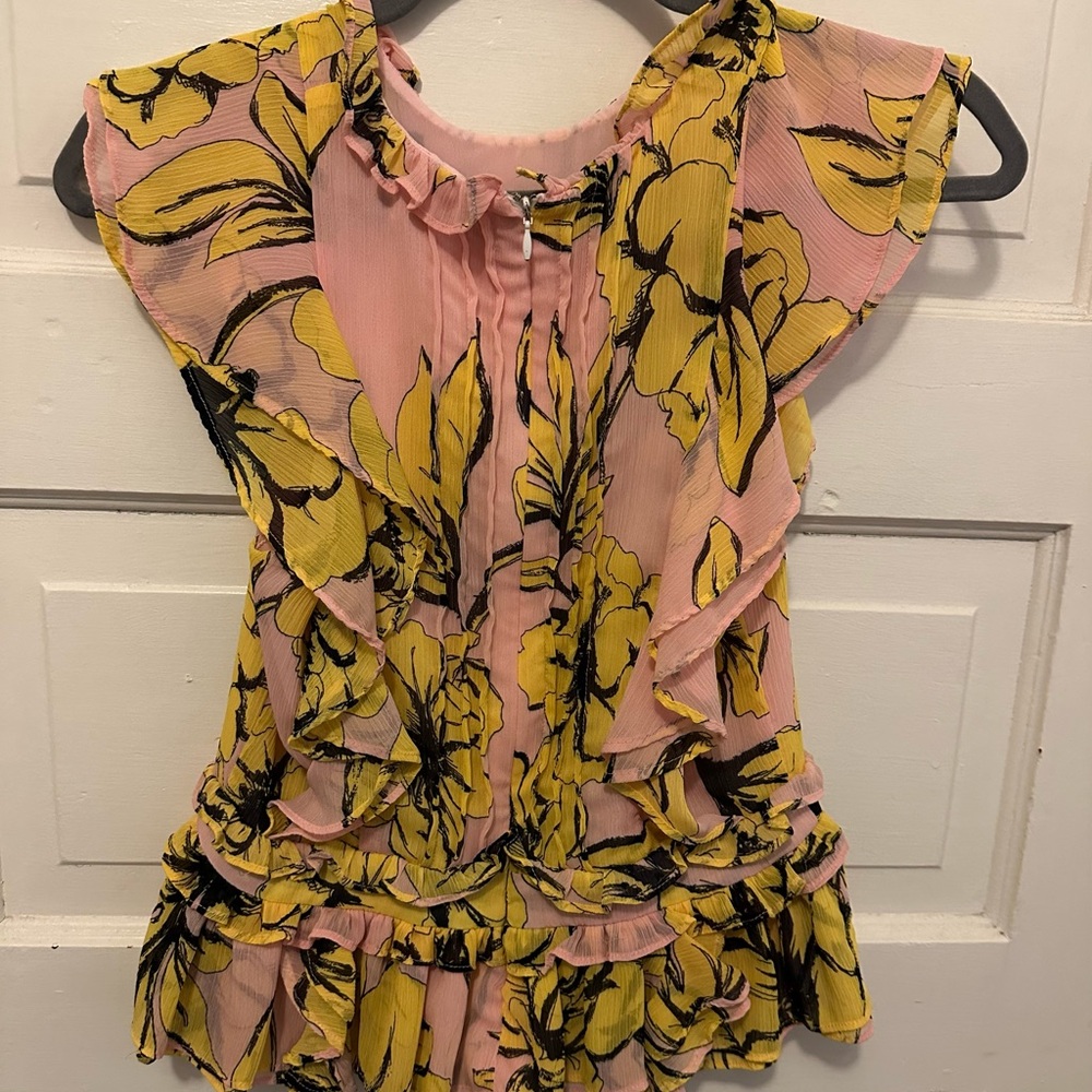 Marissa Webb Pink and Yellow Ruffle Top - Picture 3 of 5